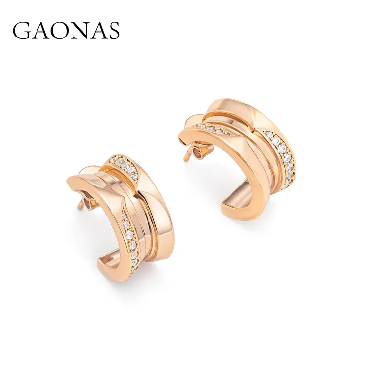 GAONAS 合成锆石耳饰 时尚菱格纹贵气金色耳环11648ERG