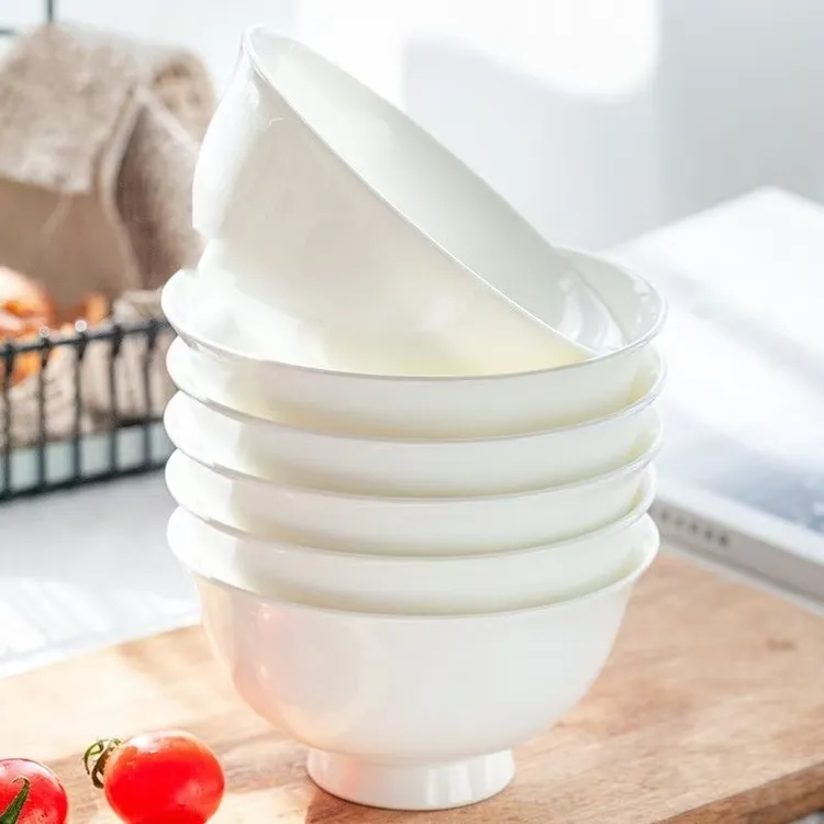 【10只装】4.75英寸纯白高脚米饭碗新骨瓷家用汤碗面碗吃饭碗陶瓷餐