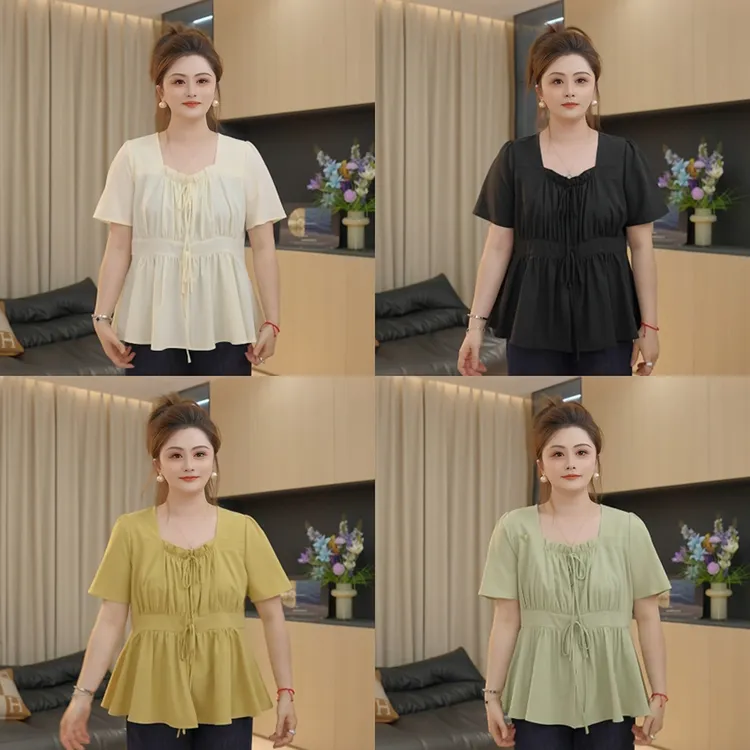 【胖佳佳】现货~爆汁青梨 短袖衬衫夏季时尚设计感上衣H625E05803