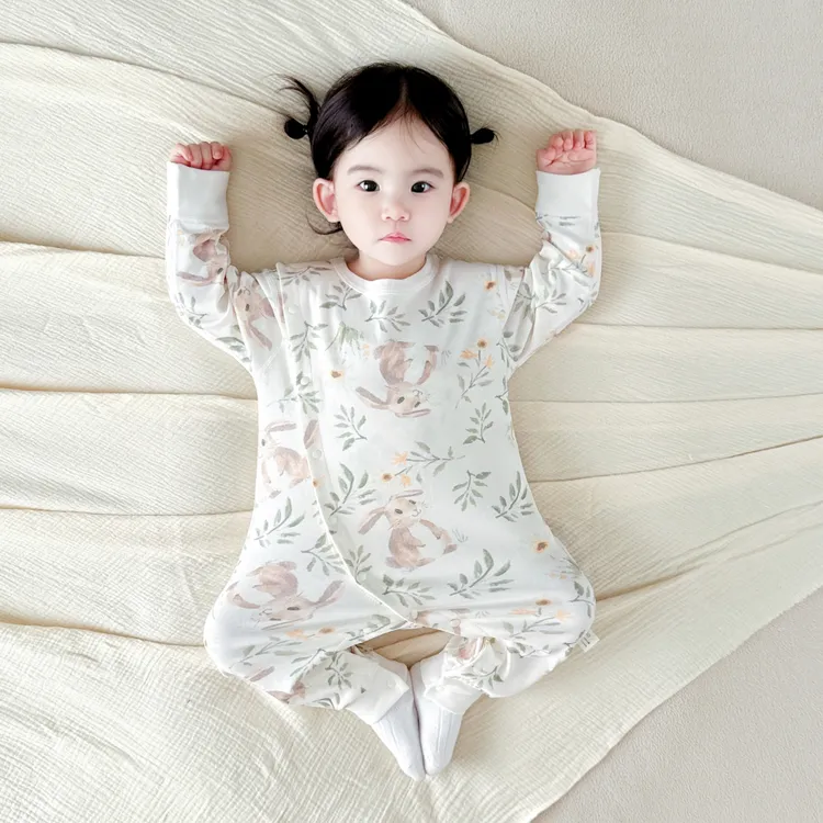新生婴儿秋冬连体衣双层护肚纯棉无骨斜襟衣服宝宝必备可爱睡衣春