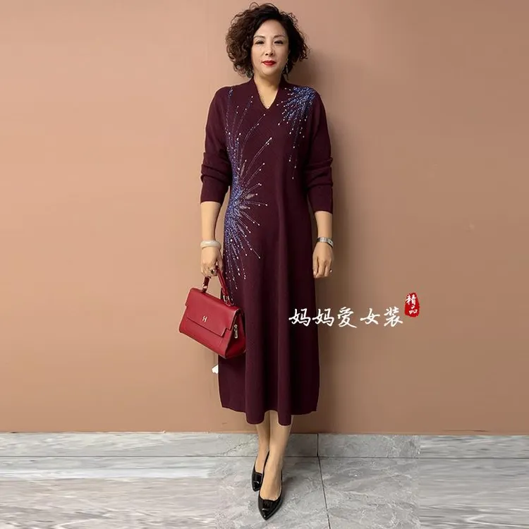 妈妈婚宴礼服旗袍裙2025秋冬新款喜婆婆婚宴装高贵优雅烫钻连衣裙