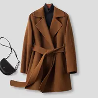 A10867 冬季加厚休闲收腰小个子毛呢外套驼色双面羊绒大衣