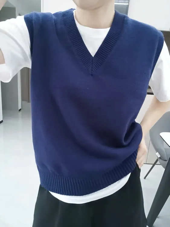 纯色新款春秋针织马甲女藏青V领无袖毛衣背心外穿内搭打底衫马甲