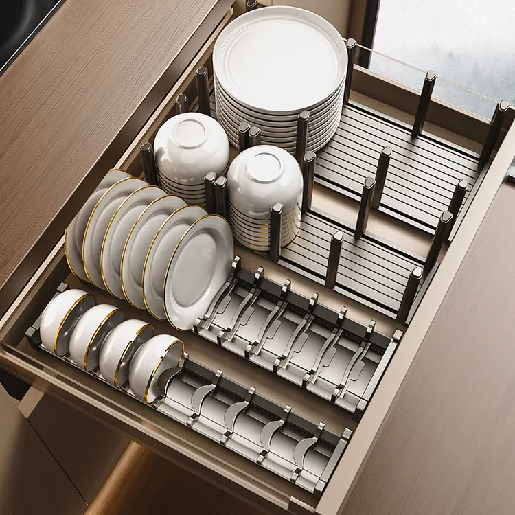 抽屉内置碗架厨房碗碟收纳架沥水碗盘筷餐具盒柜内放碗蝶子置物架