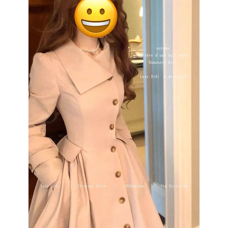 伦敦周末 摩登主义收腰大裙摆风衣中长款老钱风掐腰大衣气质显瘦