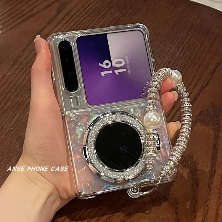 适用华为Pura X典藏版手机壳阔折叠时尚炫彩贝壳纹镜面支架保护套