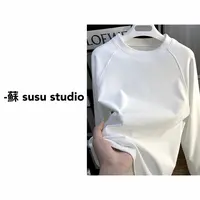 MM【加厚磨毛】2025秋冬新款长袖t恤女圆领宽松百搭内搭上衣185