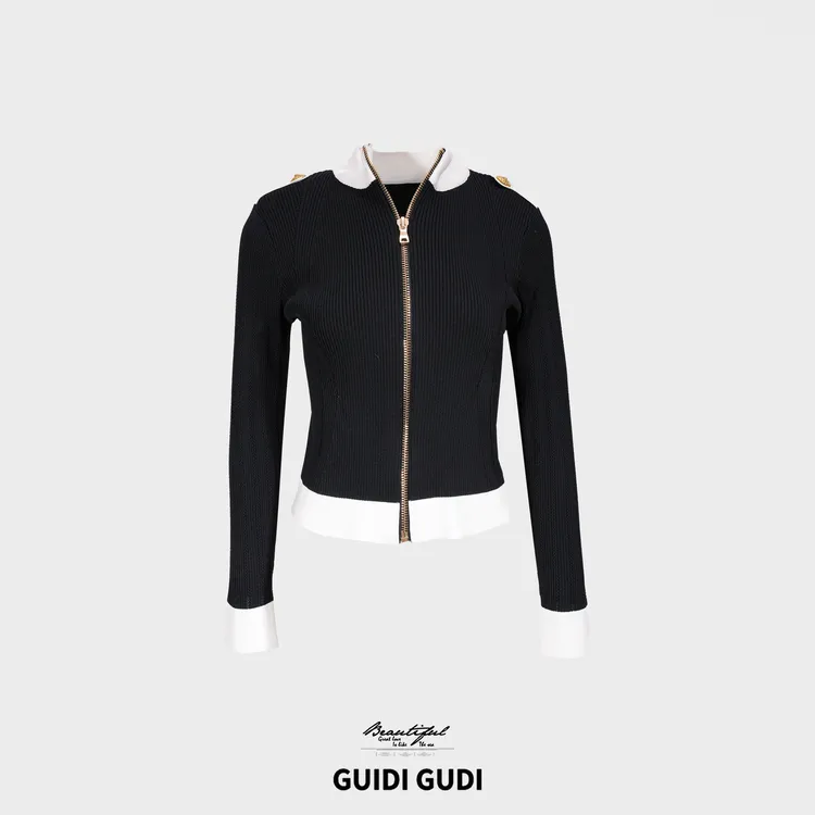 GUIDI GUDI【可爱女人】小香风女人味休闲长袖外套/黄加蓝