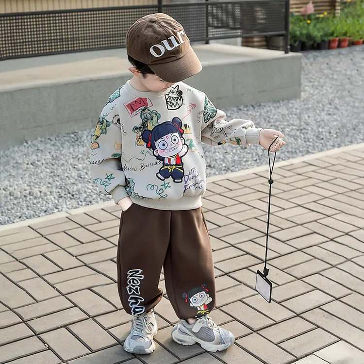 哪吒儿童服装男童秋季长袖卫衣套装2025新款男孩春秋潮酷帅气衣服