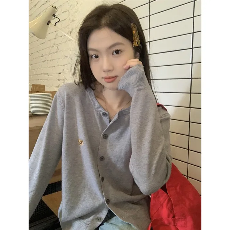 韩系穿搭针织衫开衫外套女薄款慵懒风宽松毛衣春秋新款小个子外套