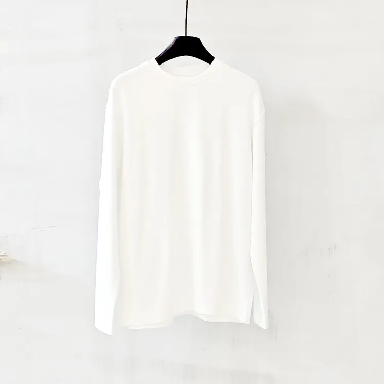 Jomr●主理人私服 白色简约百搭秋冬装圆领宽松慵懒长袖T恤女上衣