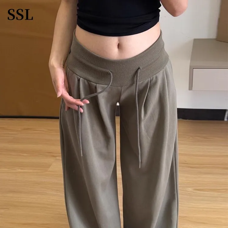 军绿色直筒运动裤女夏季2025新款高腰垂感小个子春秋休闲阔腿卫裤