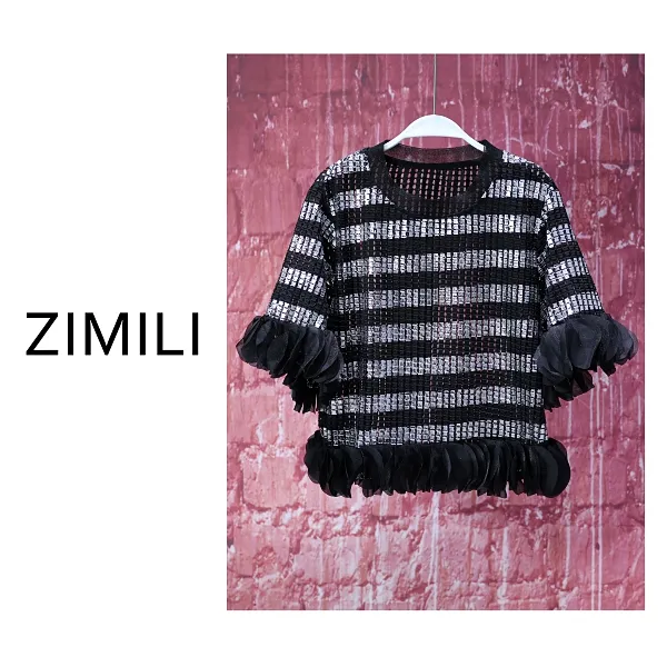 【亮哥女装】2025欧版轻薄透气黑白撞色条纹镂空休闲时尚T恤8352