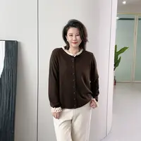 微胖女装【贝蒂毛衣】绵羊毛荷叶边撞色开衫百搭上衣8016