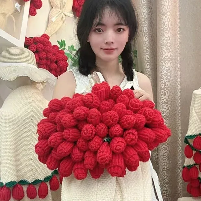 玫瑰花束居家办公车载午休毛毯手工送礼好用针织闺蜜情侣师生礼品