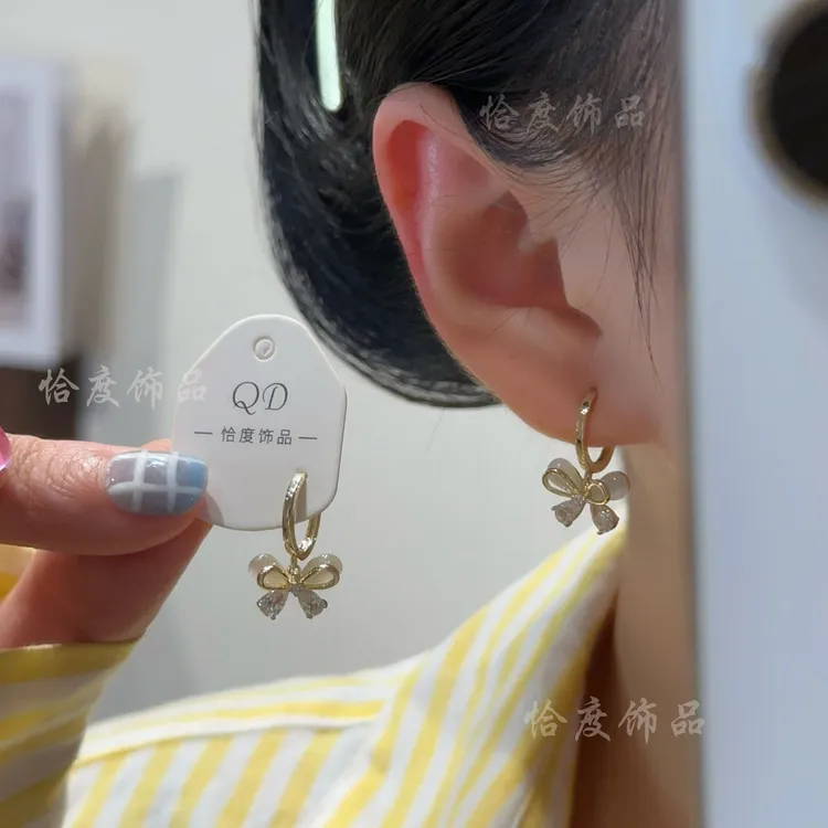  【恰度】清透蝴蝶结锆石耳扣精致百搭