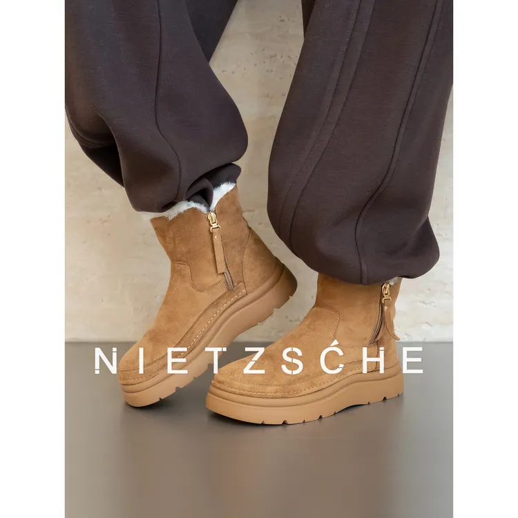 尼采 官方直营｜行走的暖宝宝｜羊京绒 侧拉链冬季御寒雪地靴1288-1