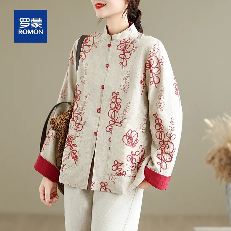 罗蒙喜庆两面穿外套新中式国风刺绣妈妈装春秋减龄小衫中老年女装