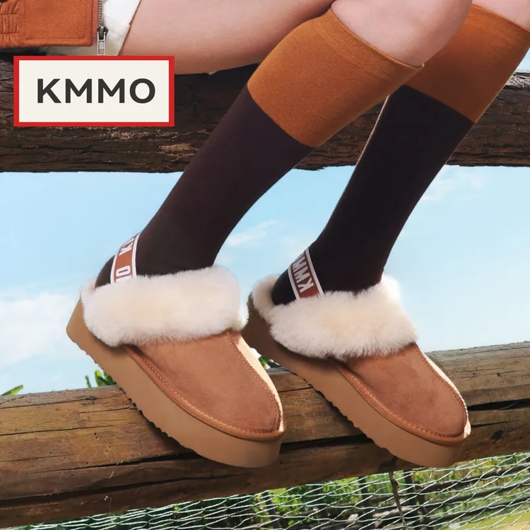 KMMO毛毛拖鞋女厚底外穿2025秋冬季雪地靴一脚蹬松紧带懒人毛毛鞋