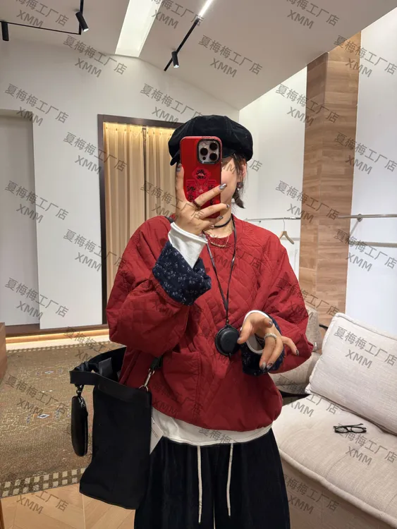 XMM.【棉格纹套头外套】圆领宽松加厚棉衣潮流秋冬新休闲百搭H53837