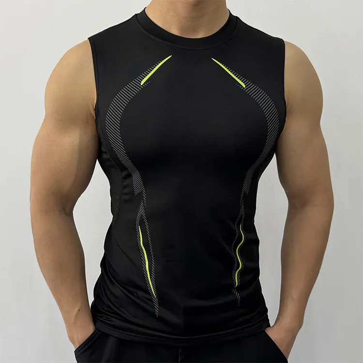 运动背心男透气高弹力速干衣显大紧身无袖吸汗跑步训练服健身坎肩