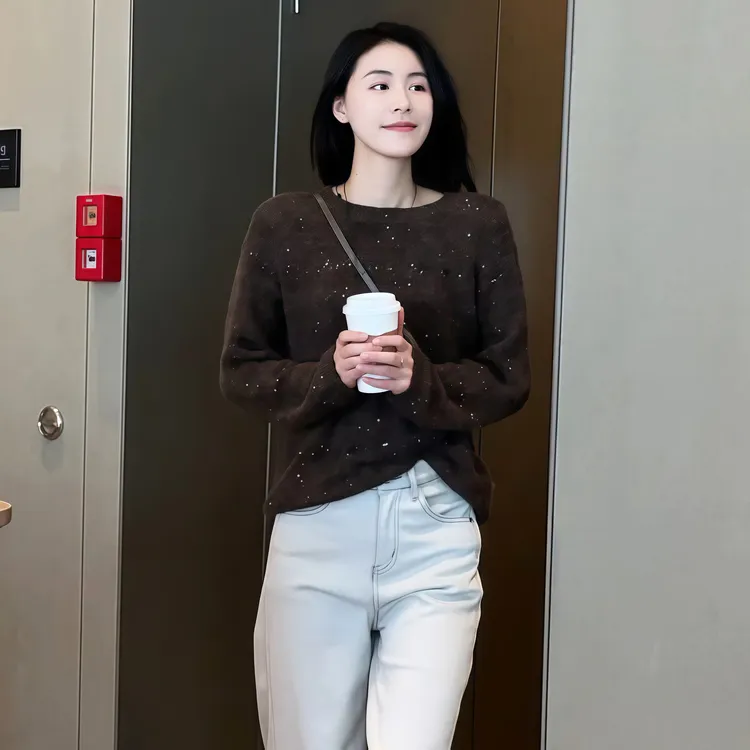 【可可尼】Mayya Plus麦芽定制气质显瘦流光风毛织上衣32537260