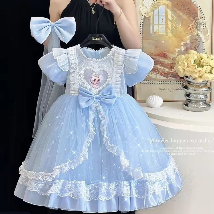 女童艾莎公主裙夏季新款洋气生日礼服六一表演服小女孩甜美蓬蓬裙