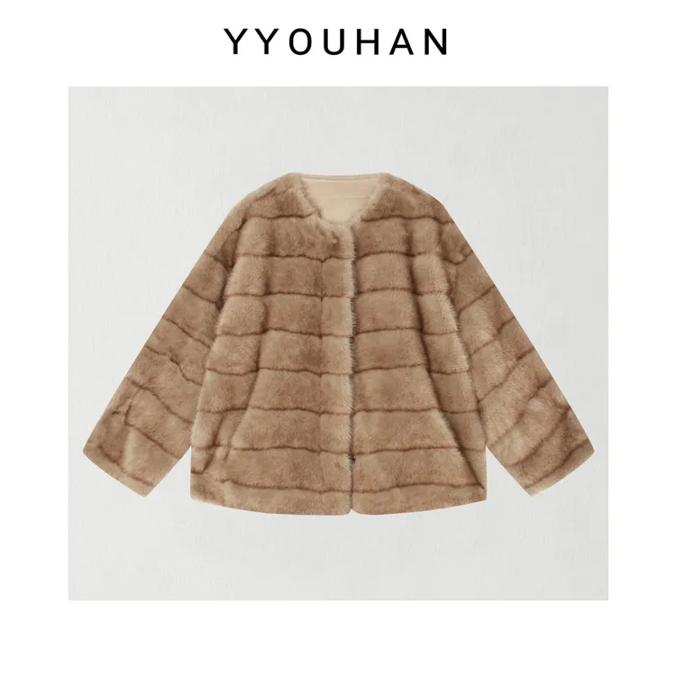 月月 2025冬季韩系小众设计极简平替帕斯条毛毛外套 2512C8686