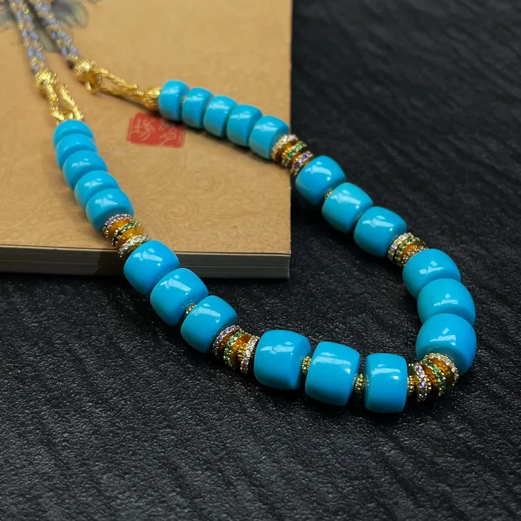 【珺笙珠宝】典藏•原矿暴蓝绿松石s925银直切项链