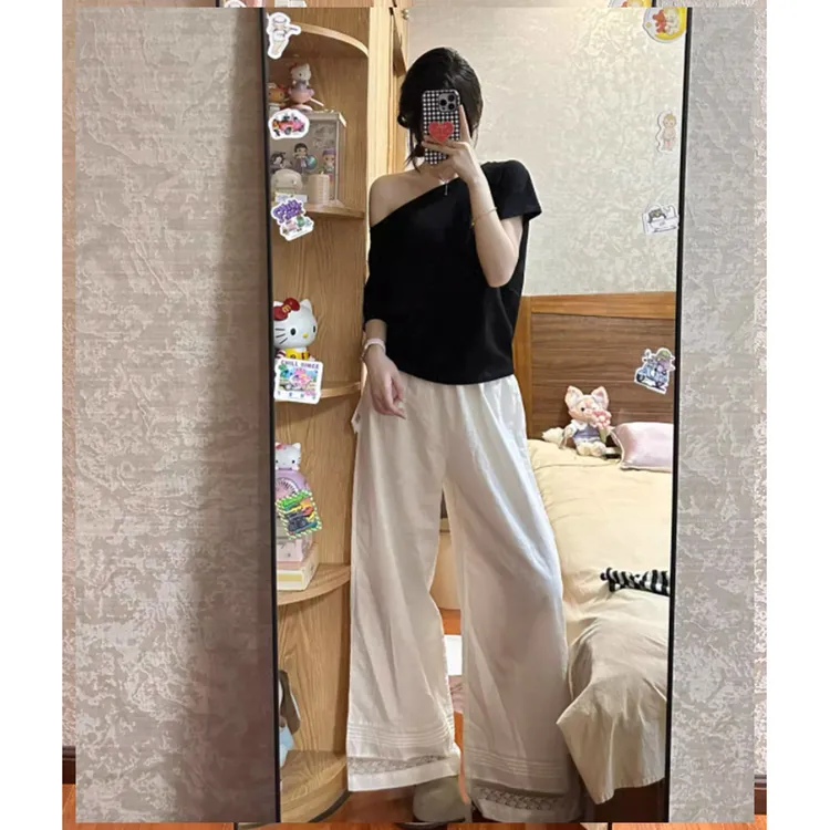 高级感斜肩上衣女夏季2025年新款灰色短袖t恤宽松辣妹设计感小众