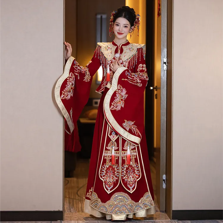 秀禾服婚服2025新款大码胖mm新娘明制婚服汉式嫁衣喇叭袖敬酒礼服