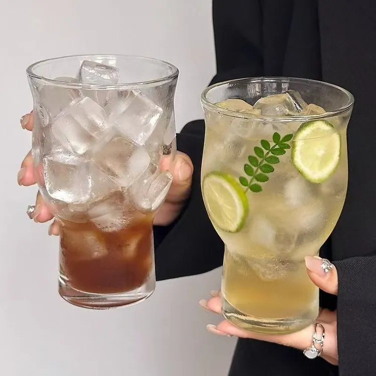 【两只装】小众复古宽口玻璃杯美式咖啡杯气泡水杯果茶杯冷饮杯*