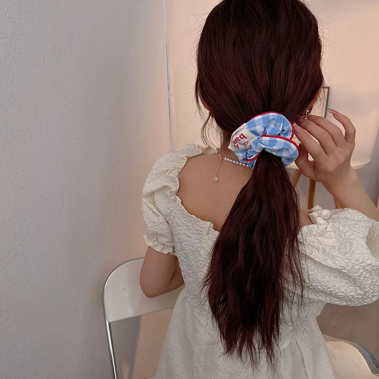 【一对】少女撞色蓝格子可爱童趣大肠发圈肥肠圈韩版发圈发绳头饰