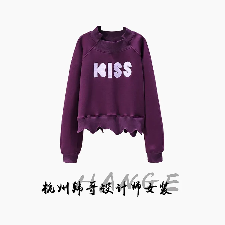 【韩哥欧货女装】冬季热暖绒加厚《紫棠色》亲肤超柔花边卫衣26152-K3