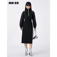 【达人专享】撞色条纹装饰收腰长袖连衣裙R4D91311