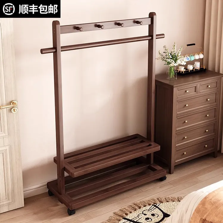 房间挂衣架实木落地卧室衣帽架客厅新中式民宿衣服架可移动置衣架