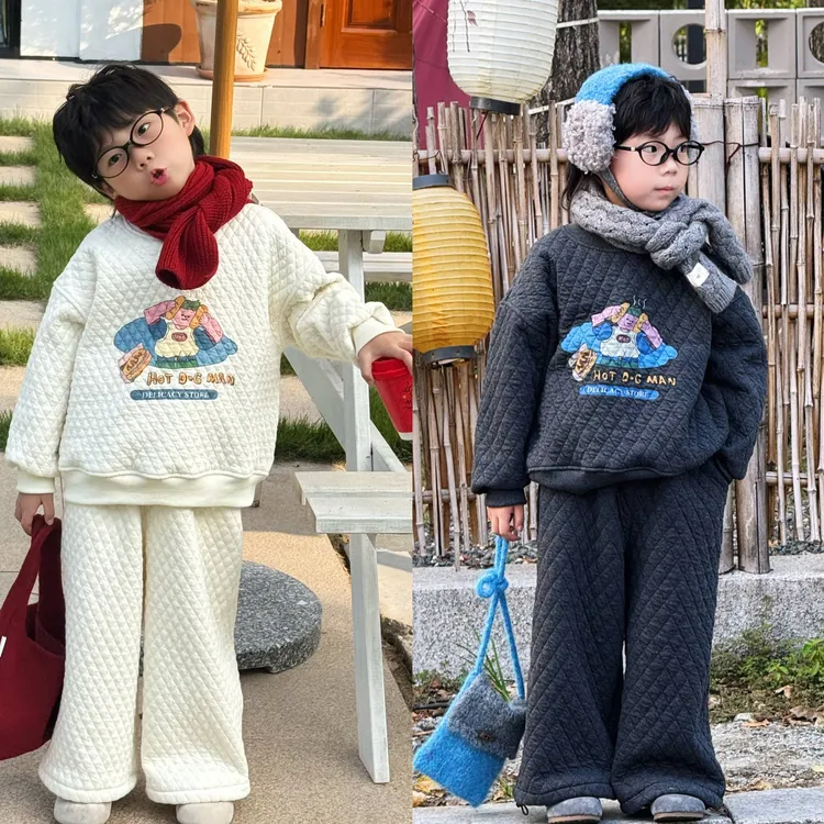 【keykey】男童韩系菱形格加绒套装 氛围感穿搭~