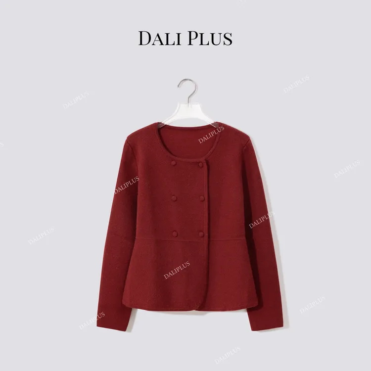 DALI PLUS"双排扣毛衫”羊毛兔毛混纺超显瘦收腰伞摆针织-D5CH5472