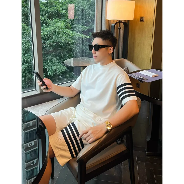 【四杠套装】夏日清爽丝光棉弹力无皱凉感男士短袖情侣T恤WYGT6639