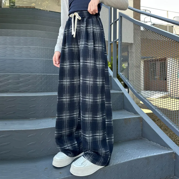 儿童秋装2025新款大女童装格子裤子春秋款运动针织卫裤秋季直筒裤