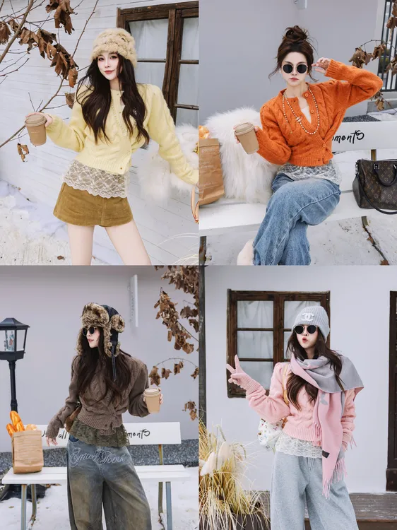 SISTER姐妹家韩系宽松显瘦百搭慵懒侧扣麻花针织长袖收腰开衫上衣