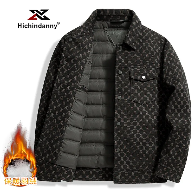 HICHIN轻薄保暖羽绒服男士冬季翻领白鸭绒休闲运动羽绒夹克外套
