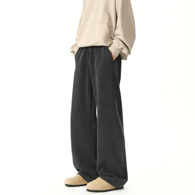 重磅水洗做旧破坏卫裤男女秋冬季加绒新款宽松直筒阔腿百搭休闲裤