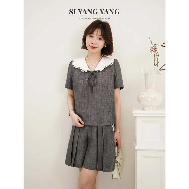 SIYANG蝴蝶结压花新款柔软舒适减龄通勤短裤套装TZ504A053SYY