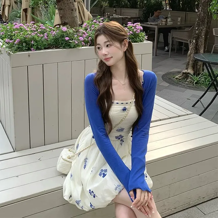 新中式国风EIA一尧海盐coco气质法式碎花连衣裙女春夏+开衫