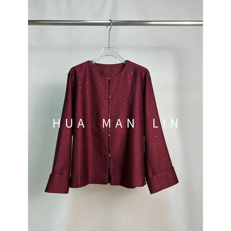 【花满林】‘安哥拉红爆闪碎钻’上久楷圆领桑蚕丝丝毛外套259917