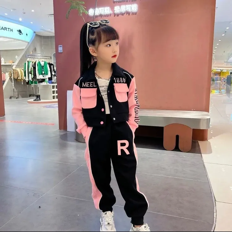 女童装春装休闲运动套装新款中大儿童洋气工装女孩春秋两件套