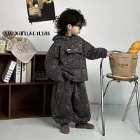 【现货】2025秋新款拼接豹纹卫衣裤子套装韩版男儿童装洋气宝宝3156