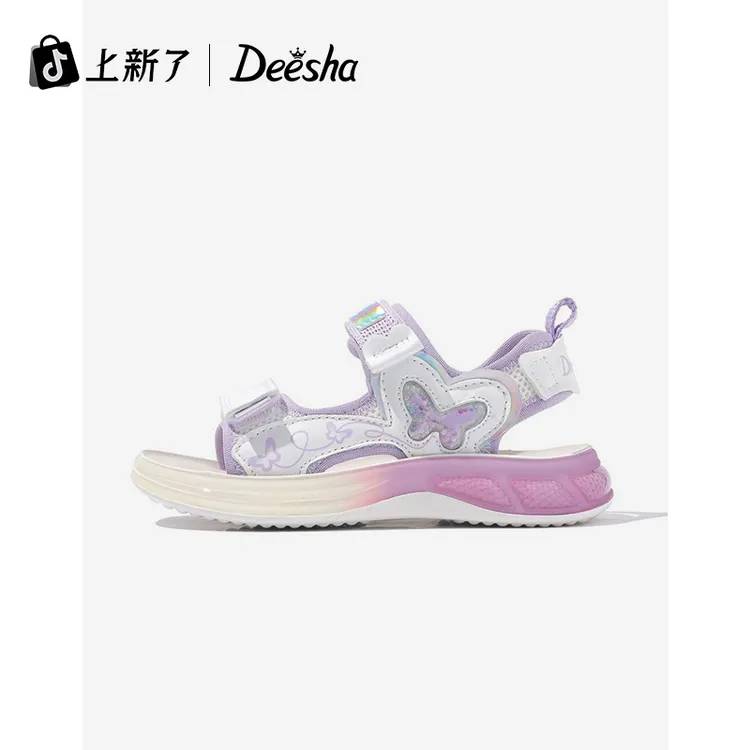 DEESHA/笛莎2025夏季新款女童轻便休闲露趾凉鞋魔术贴百搭沙滩鞋