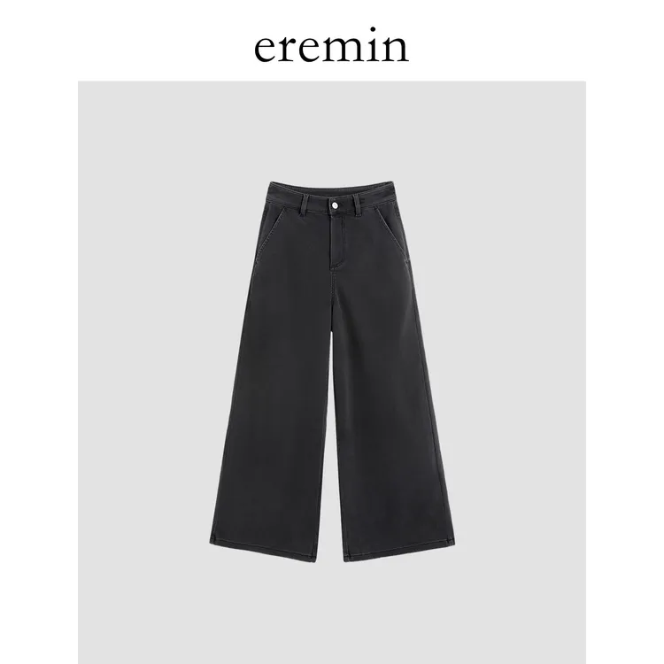 DE Mincollection碳灰牛仔/复古洗水暖绒复古阔腿九分牛仔裤56038